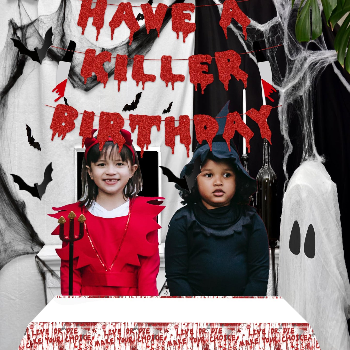 Cracoo Have a Killer Birthday Party Banner Disposable Tablecloth for Halloween Birthday Halloween Bloody Horror Movie (Red)