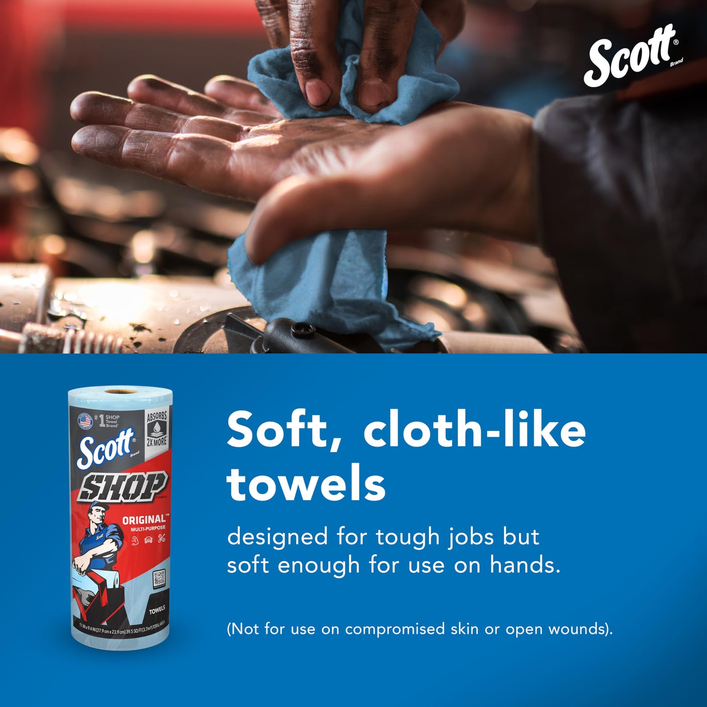 Scott Shop Original Blue Towels (55990), Large 9.4”x11 Cloth-like Paper Towel, 4 packs of 6 (60 Sheets/Roll, 24 Big Rolls/Case, 1,440 Sheet Total)