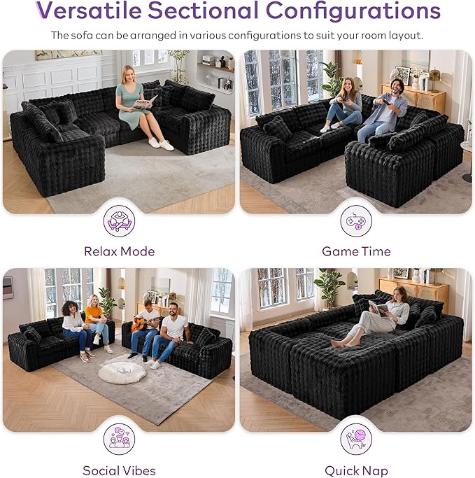 TYBOATLE 135’’ Boneless Slow-Rebound Memory Foam Couch, Cloud Sectional Couches for Living Room w/Upgraded Fabric, Deep Seat Comfy Fluffy U Shaped Modular Sectional Sofa w/Chaise