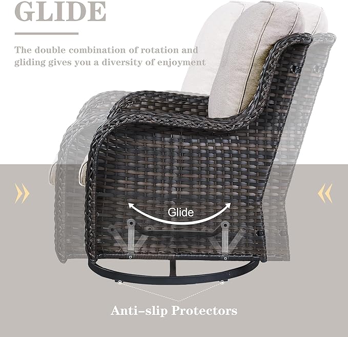Belord 4 Piece Patio Furniture Set - Outdoor Glider Bench with Swivel Rocker Chairs and Coffee Table, High Back Small Outdoor Conversation Furniture Sets for Deck Sunroom Balcony Backyard