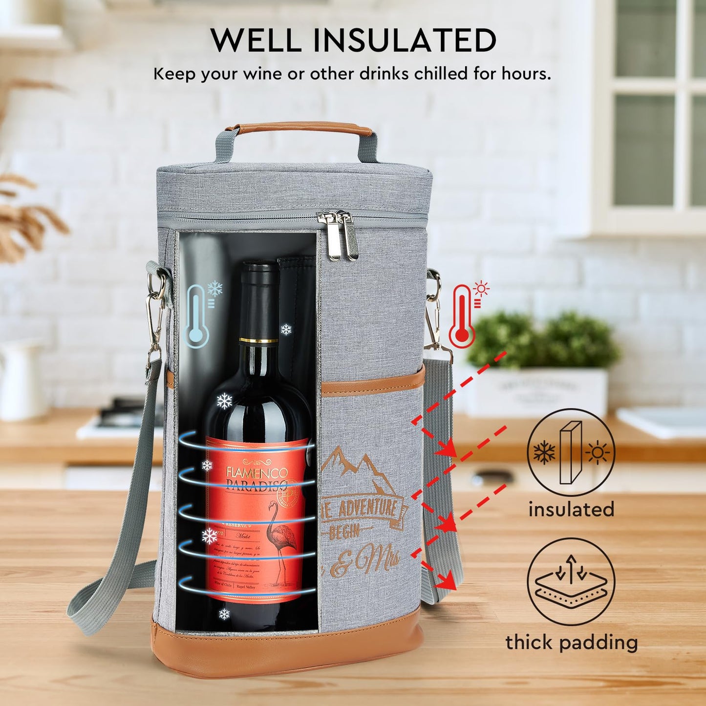 AW BRIDAL Engagement Gifts for Newlywed Couples 2025, Mr and Mrs Wine Gift Basket for Wedding Bridal Shower, Anniversary Insulated Wine Cooler Bag Tumblers with Accessorie Set for Beach Camping Travel