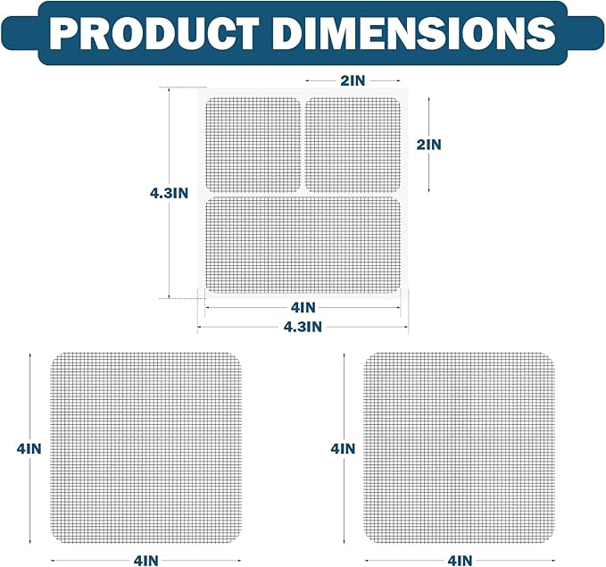 48 Sheets Window Screen Patches Repair Kit, 4 Sizes Window Screen Repair Tape, Strong Adhesive, Fiberglass Quick-Access (Black)