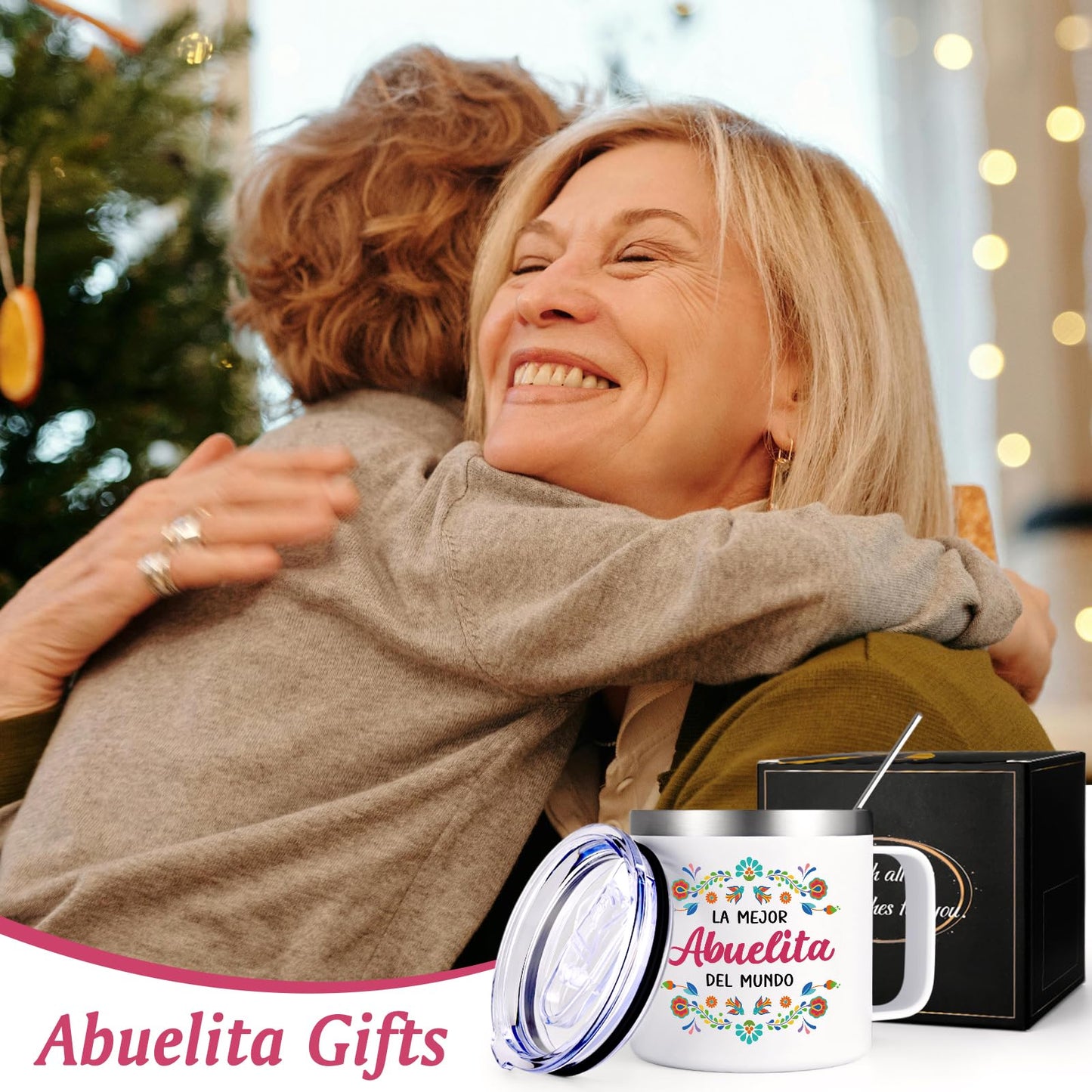 Qtencas Abuela Gifts, Grandma Gifts, La Mejor Abuelita Del Mundo 14 Oz Insulated Coffee Mug, Abuelita Gift in Spanish for Mothers Day Birthday Christmas, Abuela Mug Gift for Grandma In Spanish