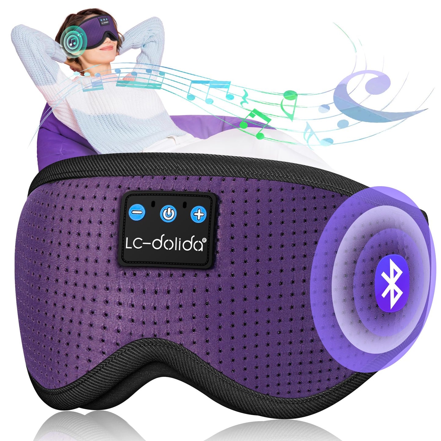 LC-dolida Sleep Mask with Bluetooth Headphones Bluetooth Sleep Mask Sleep Headphones,3D Eye Mask for Sleeping Mask Music Sleeping Headphones for Side Sleepers Meditation Gifts Gadgets for Men Women