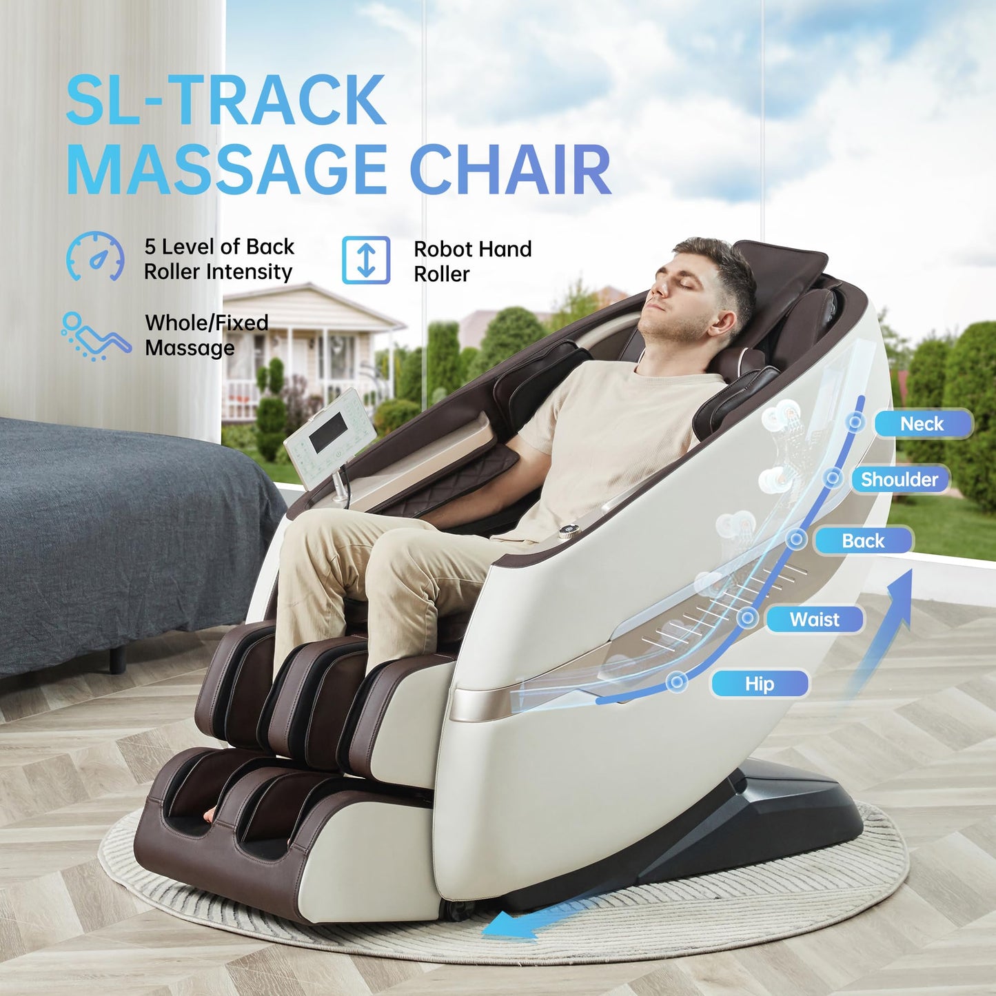 Real Relax Massage Chair, SL Track Full Body Zero Gravity Massage Chair Recliner with 18 Modes Yoga Stretch Blurtooth Heating APP Control, Favor 09 Brown