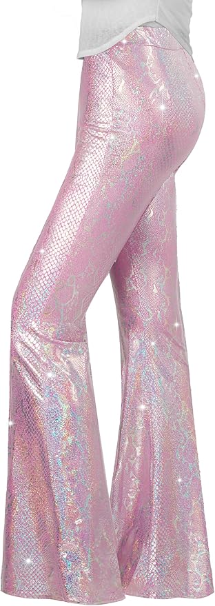 Nawgut Sequin Flare Pants Sparkly Glitter High Waisted Bell Bottoms Leggings Party Disco Clubwear for Women