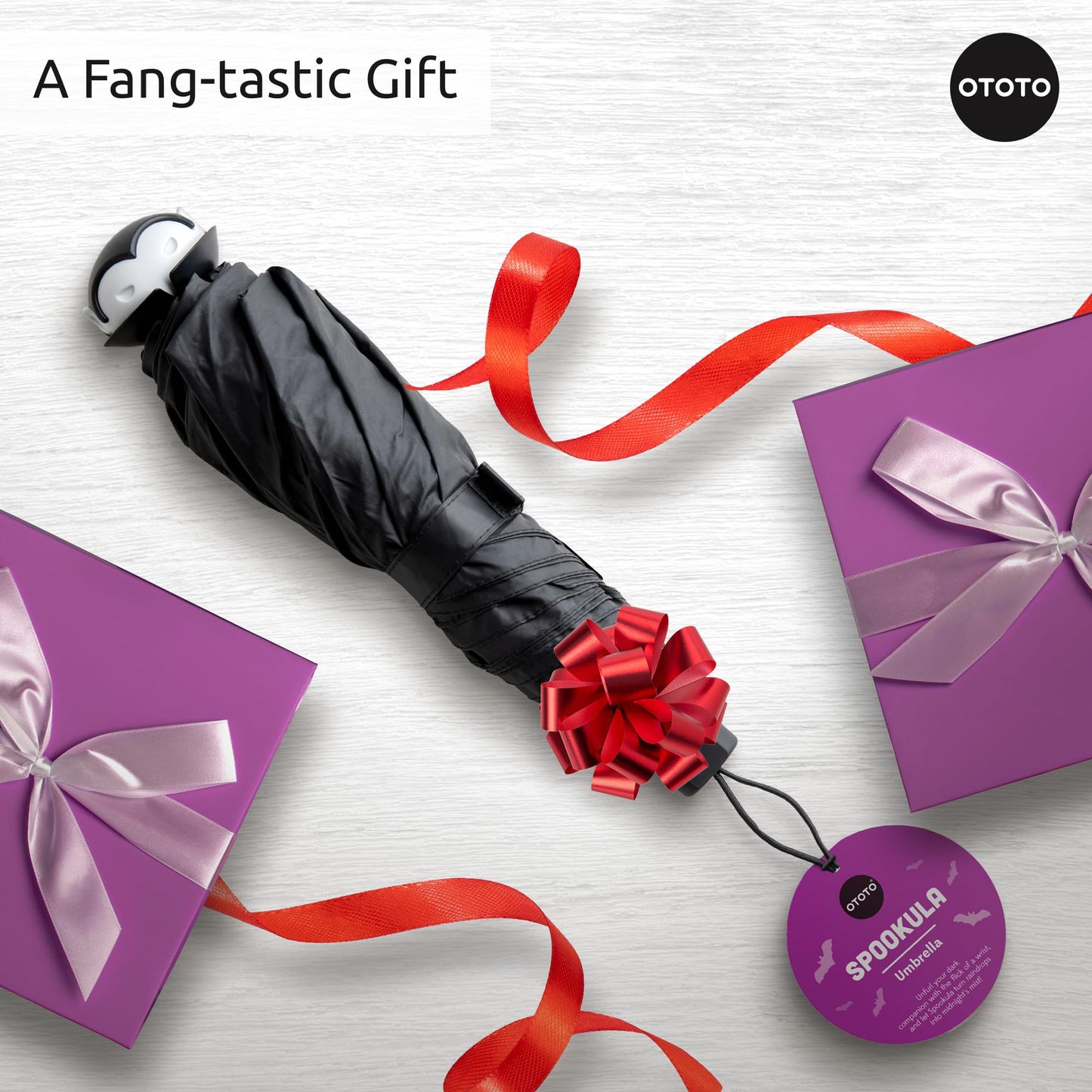 OTOTO NEW! Spookula Vampire Folding, Collapsible, Umbrella, Unique, Goth Accessories, Cool Gifts, Gothic, Black and White, Cute, Rain Umbrella, Spooky, Halloween
