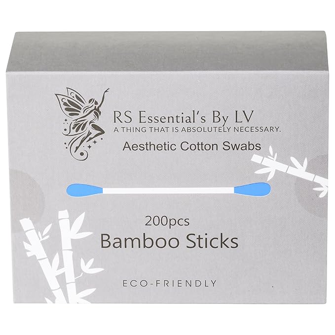 RS ESSENTIAL'S BY LV: Aesthetic Cotton Swabs Sticks Ear Swabs Bamboo swabs 200 Count Cotton Buds In 5 Colorful Colors (Blue)