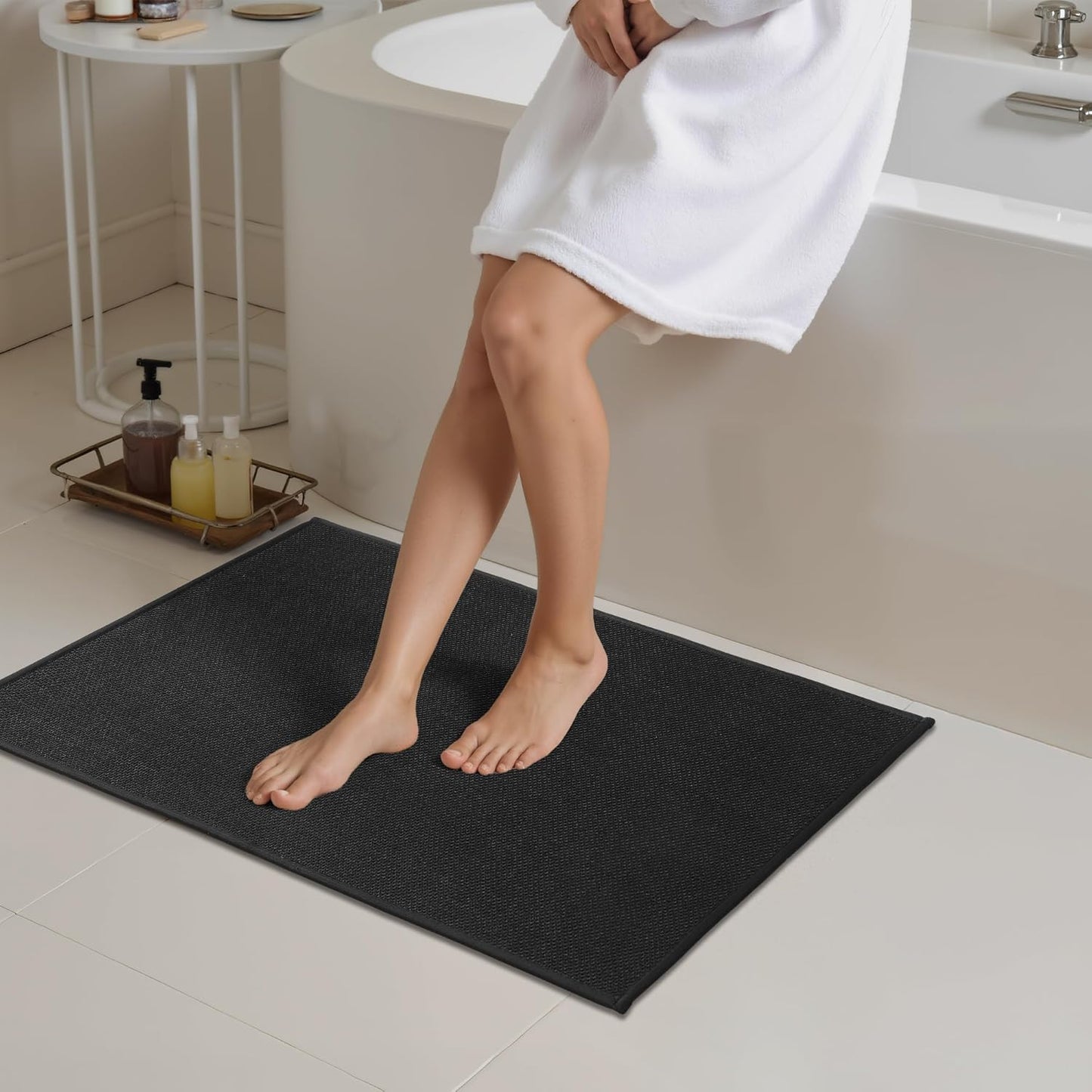 Mecko Bath Mat, Ultra Absorbent Quick Dry Bathroom Floor Mats-Upgraded Thin Cozy Cloth Bathroom Mat(Black,20"x32")