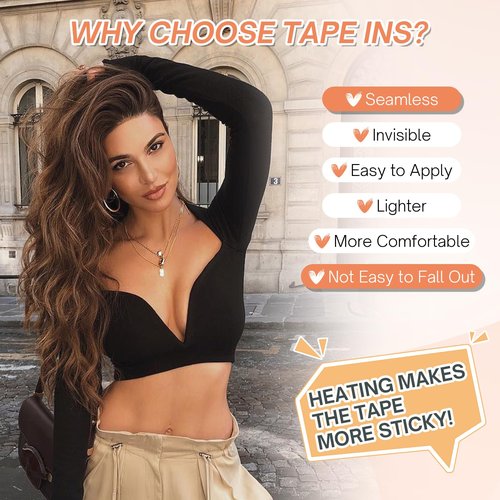 Benehair Tape in Hair Extensions Human Hair, Dark Brown Remy Hair Extensions Straight Human Hair Tape in Extensions Invisible 10pcs 25g 18 inch