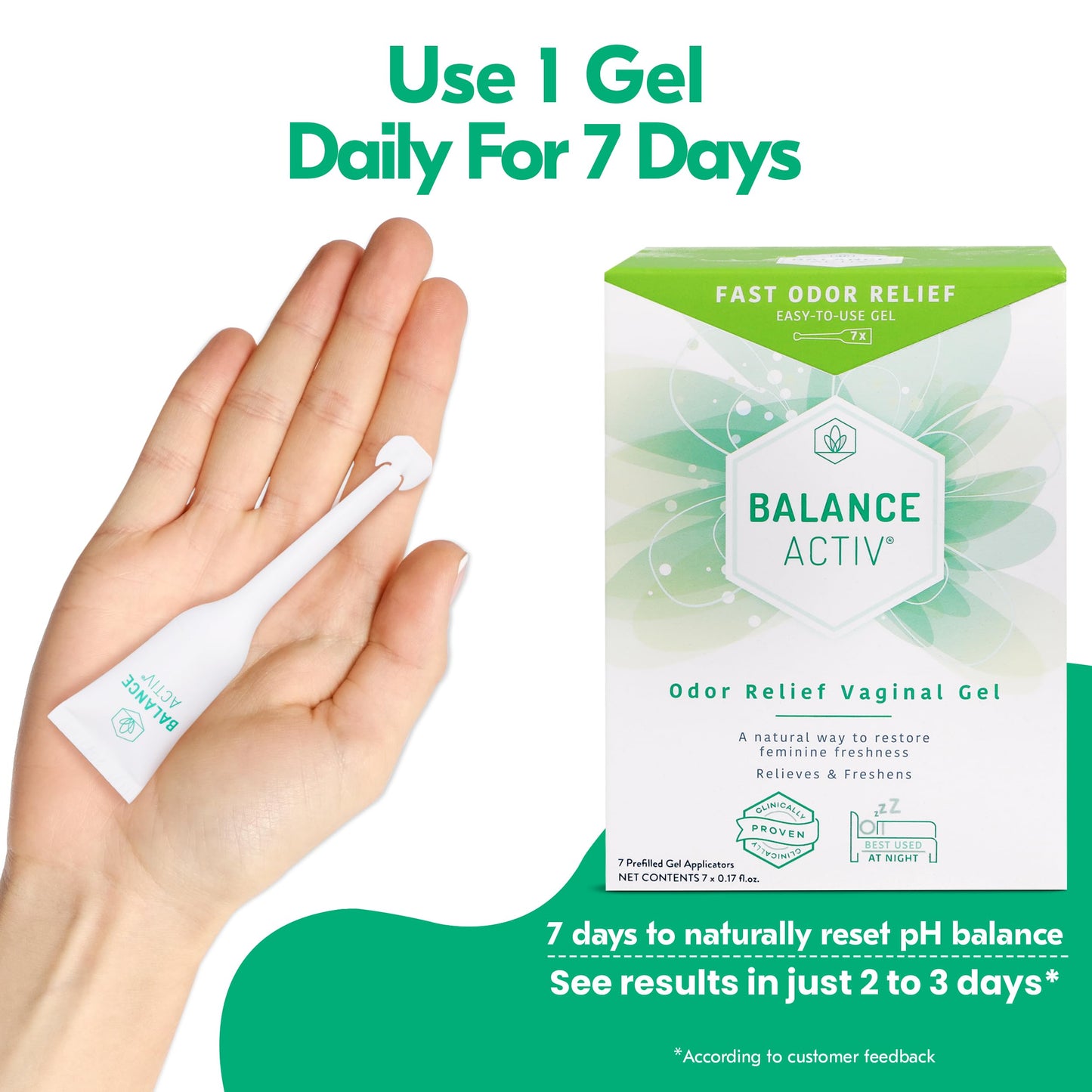 Balance Activ Odor Relief pH Balanced Vaginal Gel for Women, Works Naturally to Rapidly Relieve Unpleasant Odor & Restore Feminine Freshness