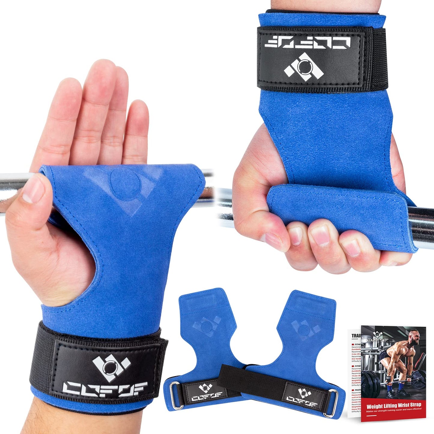 COFOF Weight Lifting Wrist Strap,Double Layer Leather Weightlifting Wrist Strap for Deadlift and Powerlifting, Adjustable Neoprene Padded Gym Workout Lifting Wrist Hooks for Men/Women(Pair)