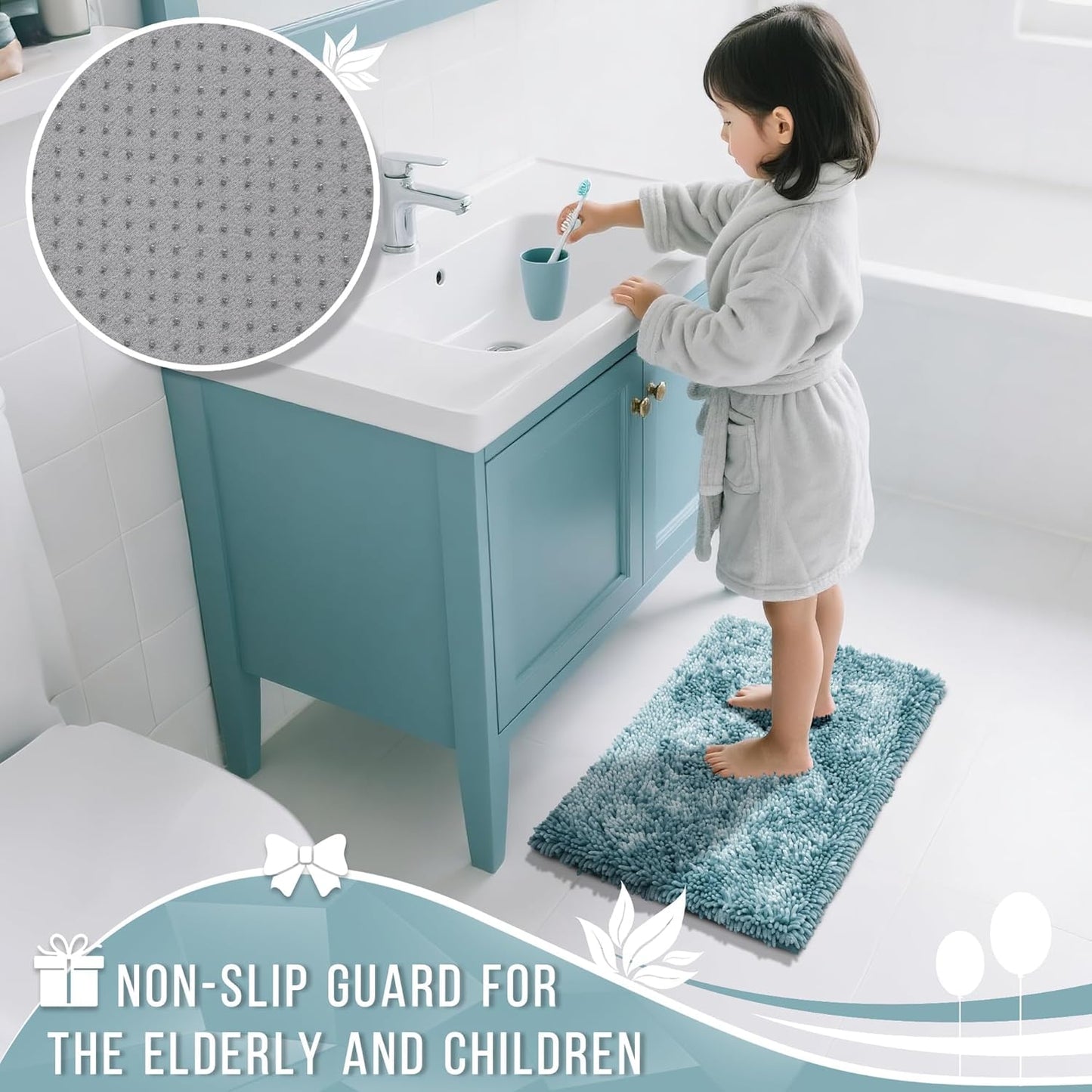 Yimobra Chenille Bathroom Rugs Non Slip, Extra Thick Soft Absorbent Bath Rug, Machine Washable Quick Dry Bath Mat for Bathroom Floor, Tub and Shower, Home Decor Accessories, 24x17, Greyish Blue
