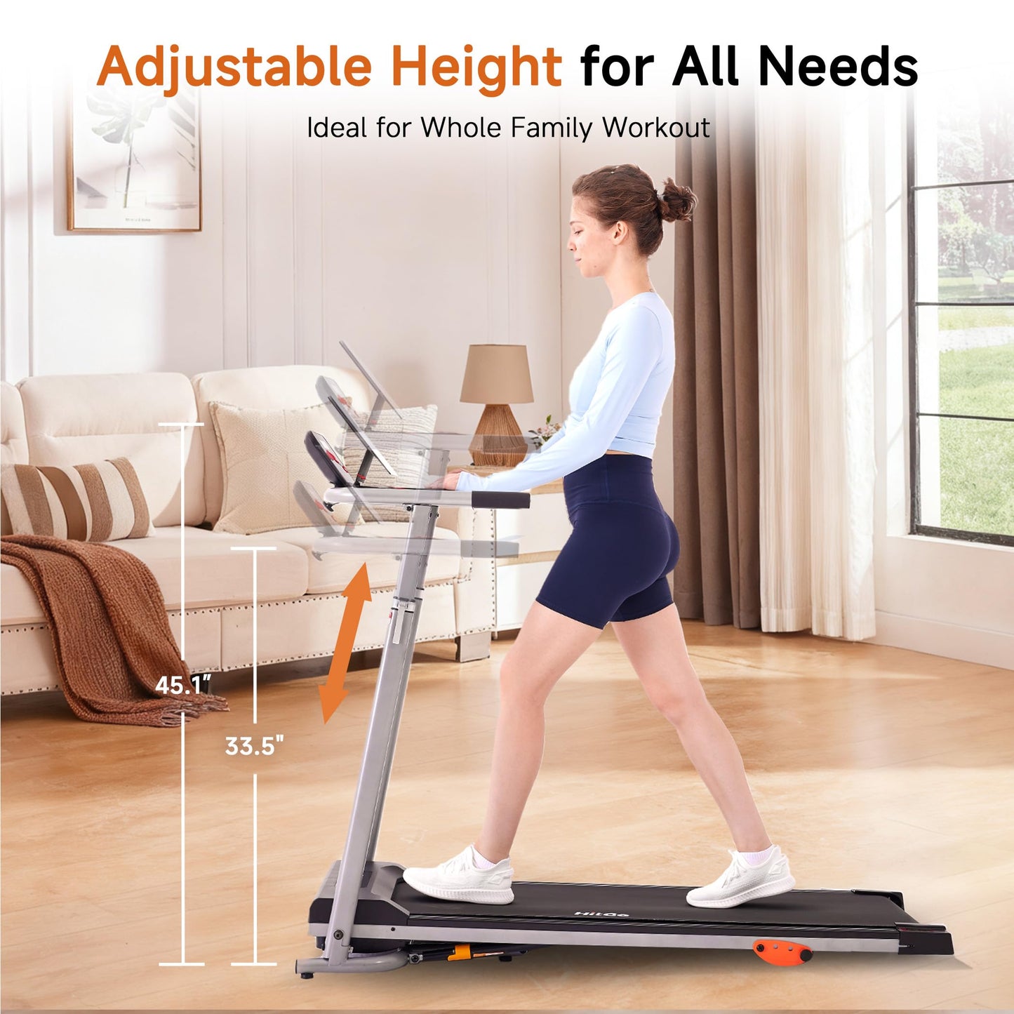 HitGo 2-in-1 Folding Treadmill with Height Adjustable Desk, 8.0 MPH Running Machine, Standalone Workstation Treadmill, Pneumatic Vertical Folding, FitShow/Kinomap, 265lbs Capacity,Black
