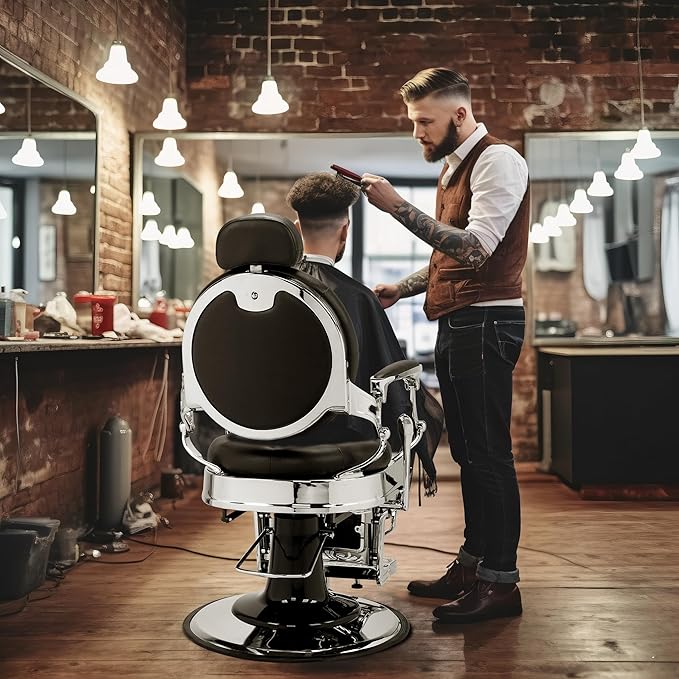 Winado Heavy Duty Vintage Recline Barber Chair Hydraulic with Headrest, Supports up to 700lbs & 360°Rotatable, Professional Salon Beauty Spa Shampoo Equipment (Button Style)