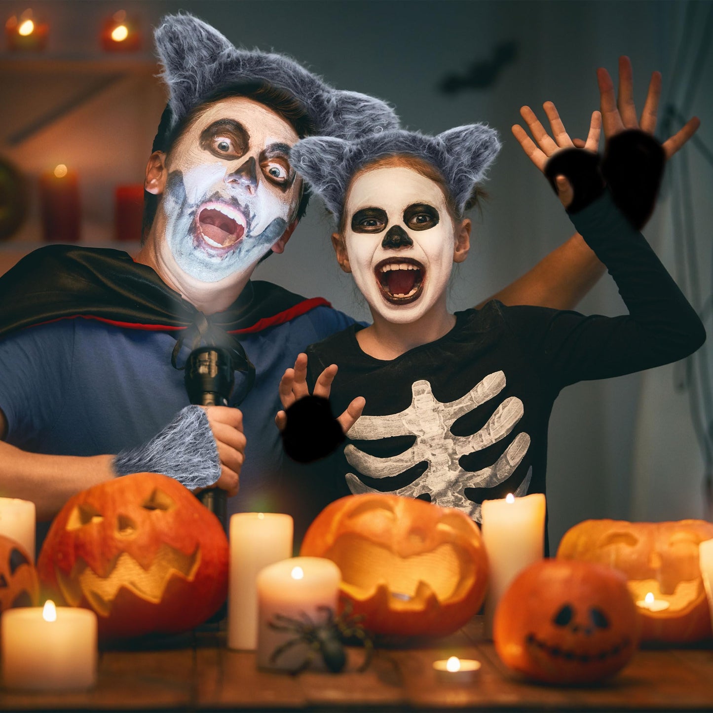 D-Fokes 4 PCS Wolf Costume Accessories Set for Men Women Boys Girls, Includes Wolf Ears Headband Gloves Tail,Halloween Animal Costumes, Realistic Wolf Costume Cosplay Party Supplies