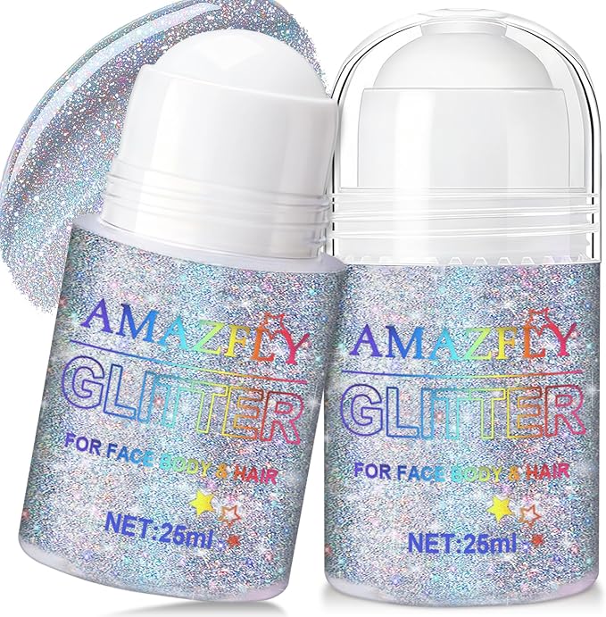 1PC Roll-on Holographic Body Glitter Gel for Body, Hair, Face, Chameleon Color Changing Glitter Gel Under Light, Chunky Me...