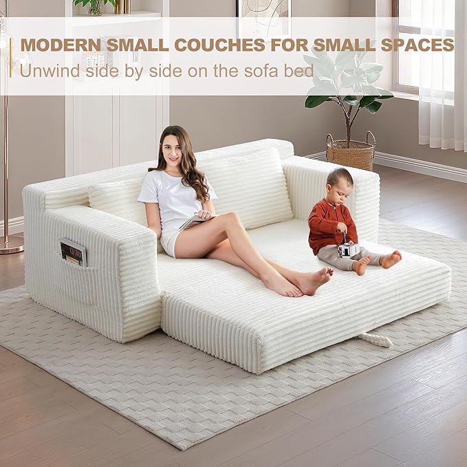 73" Convertible Sofa Bed, 2 in 1 Folding Couch Bed, Boneless Couch in a Box, Cloud Loveseat Sleeper, Fold Out Comfy Floor Futon Sofa with 2 Pillows for Living Room Bedroom, No Assembly (Beige, 73")