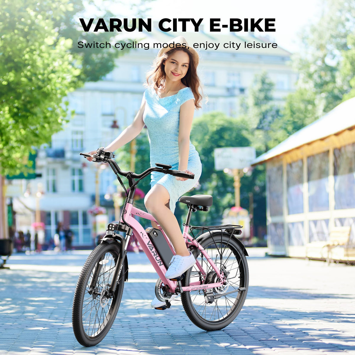 VARUN Electric Bike - 500W Adult Ebike Up to 40Miles, 48V Removable Battery, Shock Absorber, 7-Speed and Dual Disc Brakes,Stylish 26" Cruiser E-Bike Suitable for Commuting and Leisure