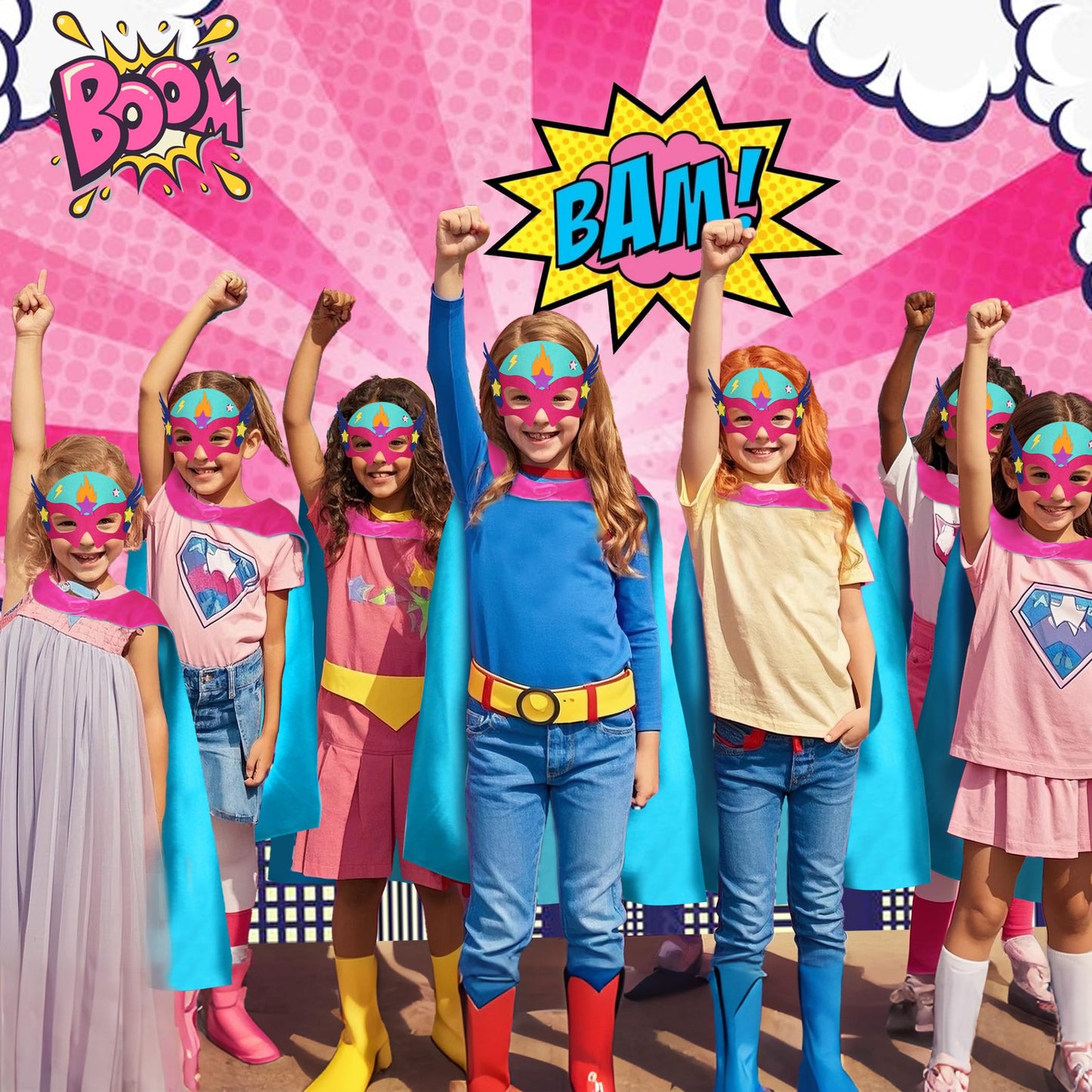 D.Q.Z Superhero-Capes and Masks for Kids Gifts for Girls Boys Super Hero Dress Up Cape and Mask (Rose-Cyan)