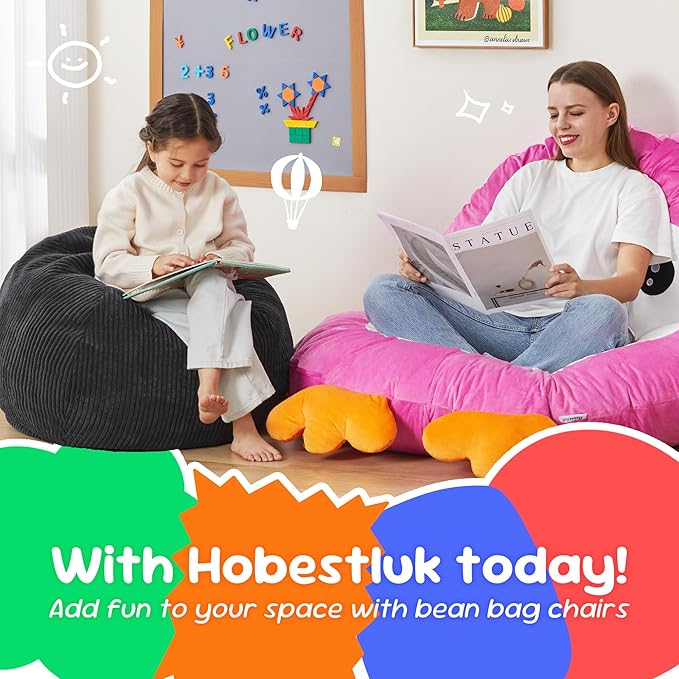 Hobestluk 2.5FT Bean Bag Chair Beanbags Small Bean Bag Chair with Filler Included Teardrop Bean Bag with Removable Cover for Bedroom Living Room (Small, Black)