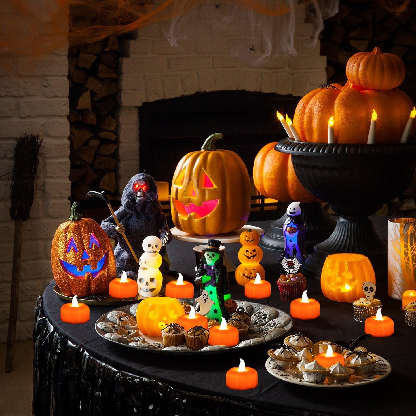 Fall Decorations for Home Pumpkin Tea Lights, 12 Pack LED Orange Pumpkin Lights Flameless Candles Battery Operated, Halloween Thanksgiving Flickering Tealight Candle for Home Table Indoor Party Decor