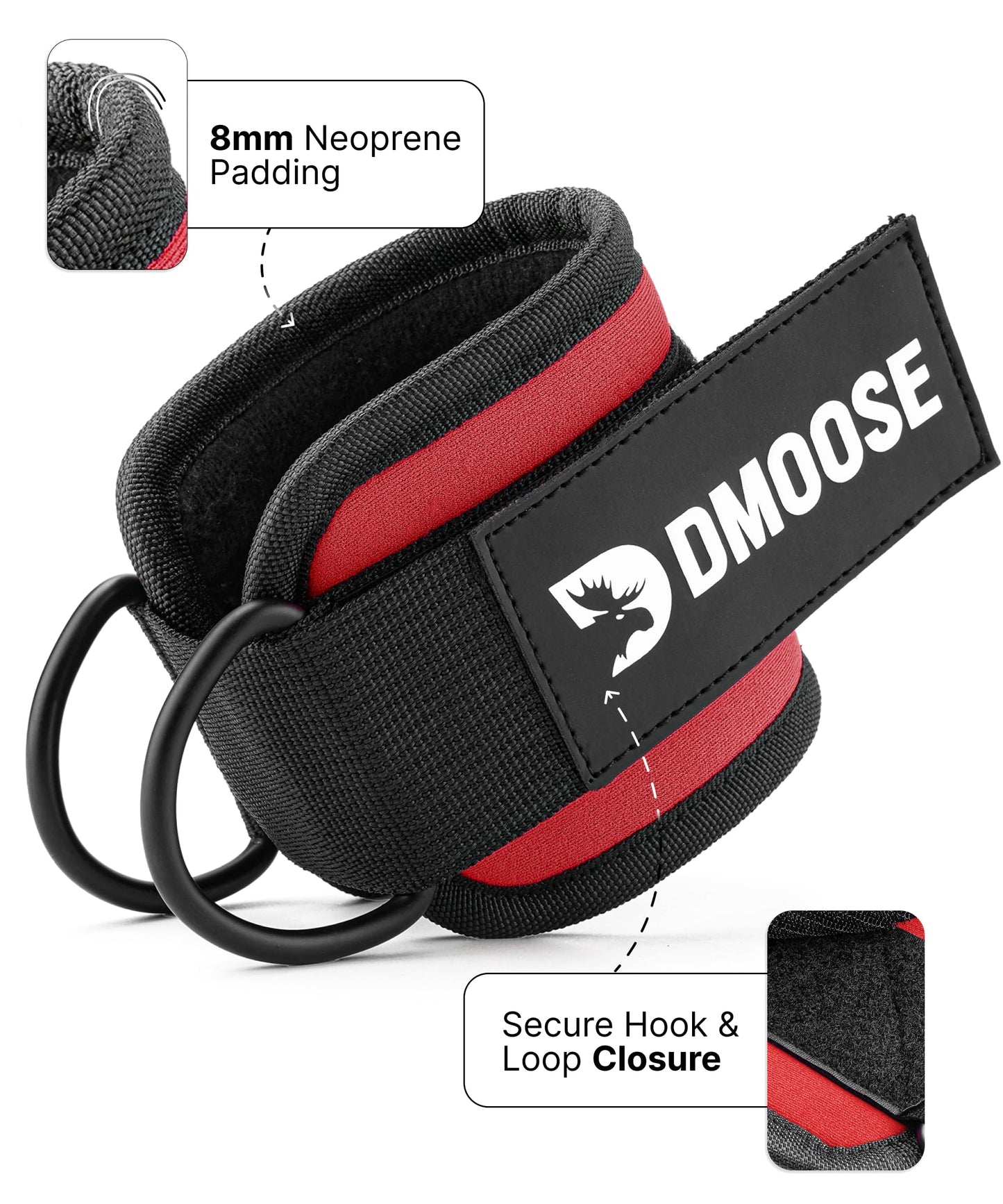 DMoose Ankle Strap for Cable Machine - One Size Fit with Premium Padding, Workout Kickback Ankle Cuffs, Ankle Bands for Working Out, Booty Workouts, Leg Extension, Hip Abductors & Lower Body Exercises