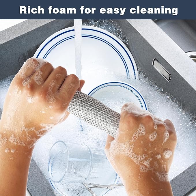 10 Pack Stainless Steel Scrubber, Reusable Diamond Weave Scrubber Cloths, Non-Scratch Heavy-Duty Metallic Fiber Cleaning Cloth for Kitchen, Multi-Use Dishwasher Rags