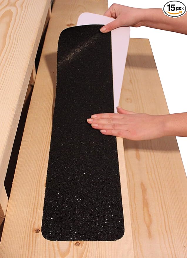 6”x30” Stair Treads Non-Slip Outdoor Tape – (15-Pack) Black Anti-Slip Strips