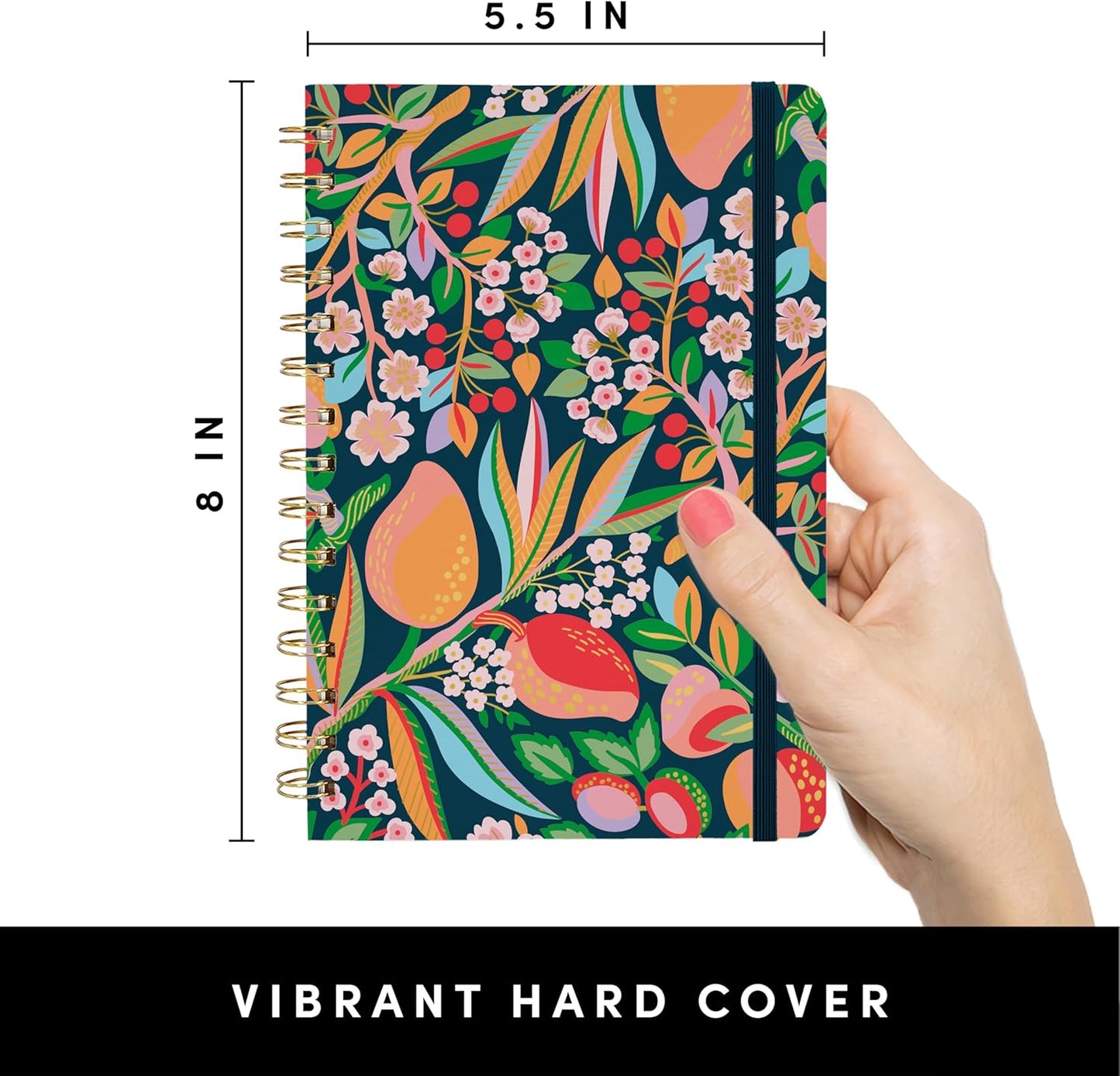 PAPERAGE Lined Spiral Journal Notebook, (Cherry Blossom/Fruit), 160 Pages, Hardcover Journal for Women & Men, Medium 5.5 in x 8 in - 100 GSM, Thick Paper, Spiral Notebook for Work, School & Journaling