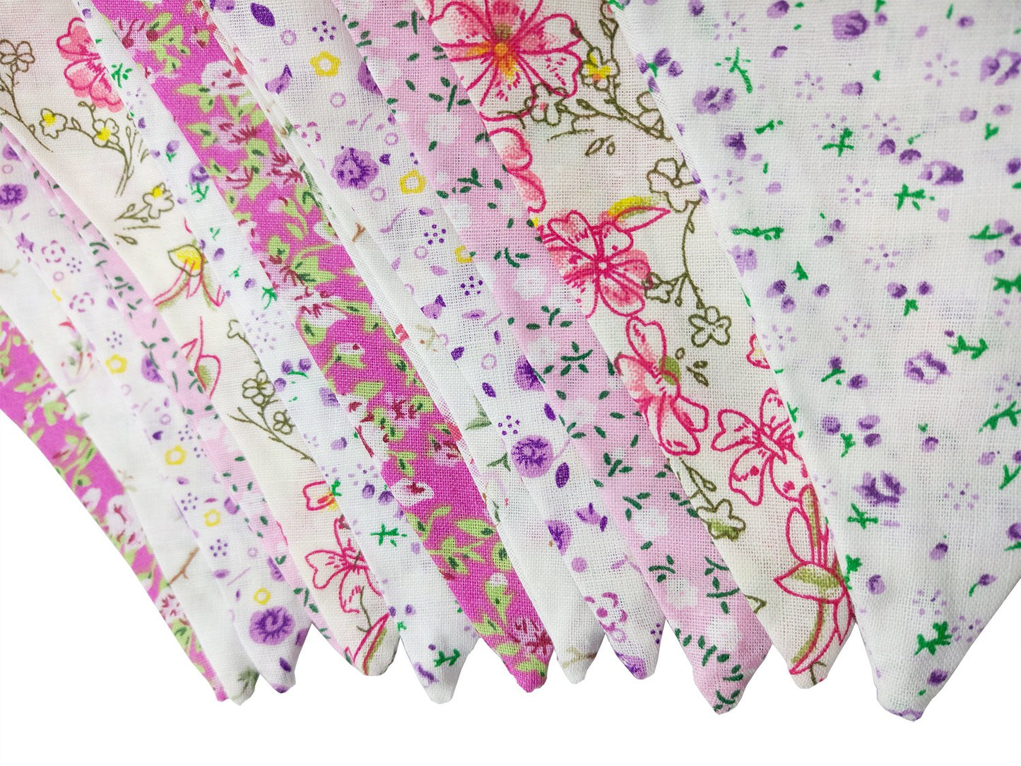 LOVENJOY Pink Floral 100% Cotton Bunting Banner for Girls Shabby Chic Wedding Birthday Decoration