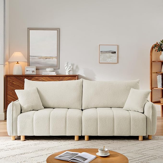 Mofolit Sleeper Sofa Bed Convertible Couch with Storage in Chenille Fabric Loveseat for Living Room Apartment and Small Spaces(Cream)
