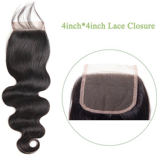 beauty youth Brazilian Hair Body Wave Human Hair Bundles With Closure(14 16 18 + 12) Body Wave Lace Closure with Bundles Unprocessed Body Wave Human Hair Extensions Weave with Closure Natural Color