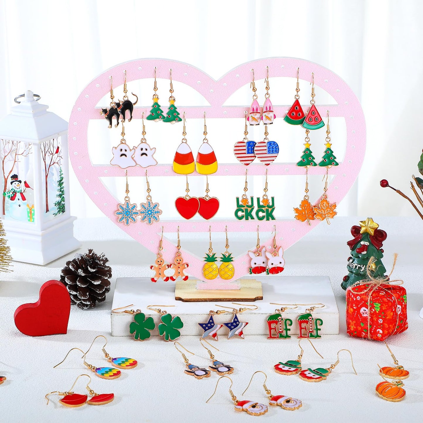 Nosiny 36 Pairs Holiday Earrings Variety Pack Halloween Christmas Fall Thanksgiving Gifts for Women Teacher Party Favors(Stylish Hook Earrings)
