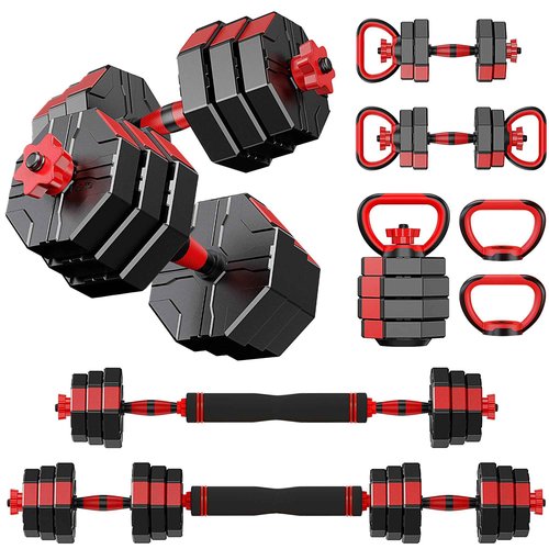 Prapark 4-in-1 Adjustable Dumbbell Set – Octagonal Anti-Roll Design, Non-Slip Grip, Versatile Weights with Barbell, Kettlebell, Push-Up Options – Home Gym Fitness Equipment for Men & Women (22 LB)