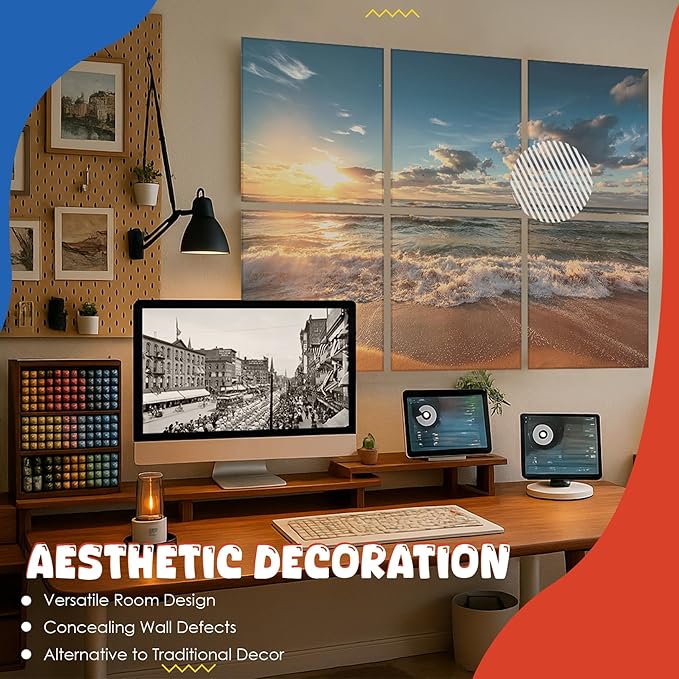 EVENRISING Art Acoustic Panels, 72"x48"x0.4" Sound Absorbing Panels,Better Sound Panels than Soundproof Foam,Self adhesive Soundproof Wall Panels for Recording Studio, BEACH