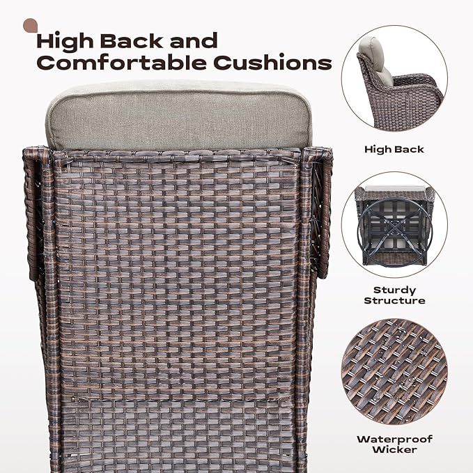 Rilyson Wicker Outdoor Patio Furniture Set - 8 Piece Patio Conversation Sets with Swivel Rocker Chairs, Ottomans, Sofa and Table, 6 inch Cushions, Deep Seating, for Porch Deck Brown/Beige