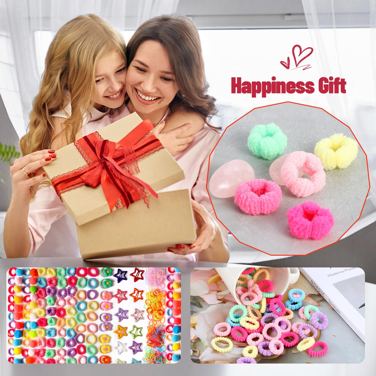 Small Elastic Hair Ties Hair Accessories for Girls，Colorful Baby Rubber Hair Bands Set with Hair Clips Hair Styling Tools