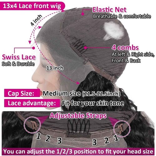 Hoyrhra 13x4 Deep Wave Lace Front Wigs Human Hair 200 Density HD Full Lace Frontal Wigs Pre Plucked Bleached Knots Curly Human Hair Wig 20 Inch Wigs for Black Women