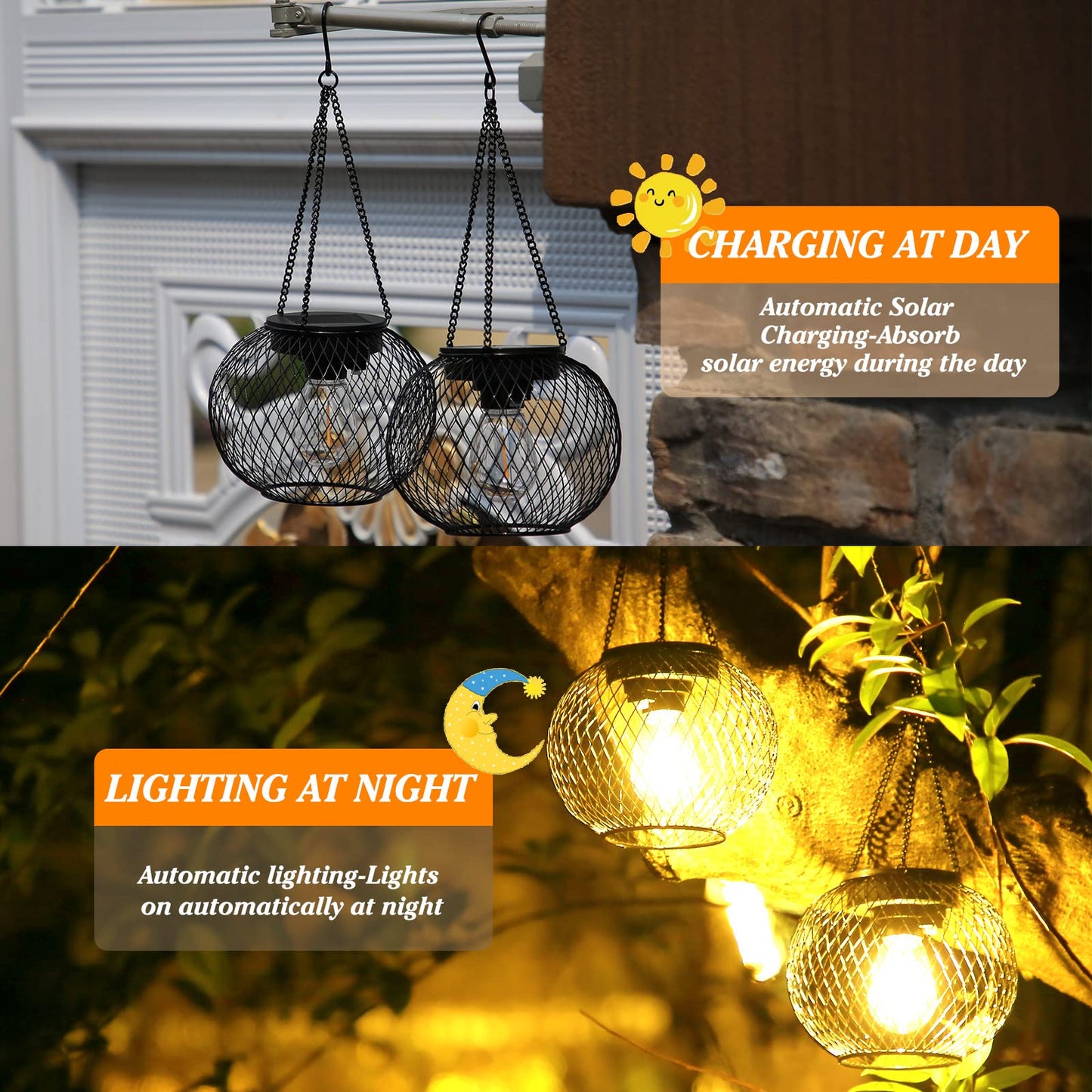 Solar Lantern Outdoor Waterproof, KagoLing Upgraded Hanging Solar Lights Outdoor Garden Decorations Decorative Lighting Solar Powered Waterproof Tree Lantern for Garden Yard Patio Pathway, 2 Pack