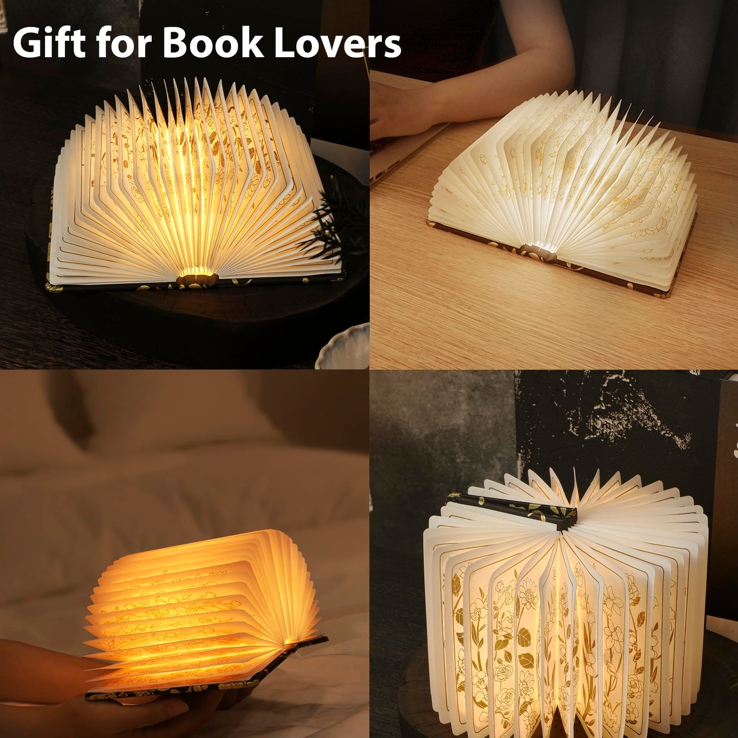 ZBOLE Floral Print Book Light,3-Color Book Lamp Book Lovers Gifts | 1200mAh Portable Foldable Paper Desk Lamp | Night Reading Bookshelf Lamp, Gifts for Women Birthday Ambient Lighting(White Silver)