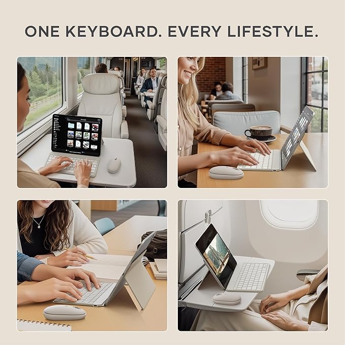 Satechi OntheGo Bluetooth Keyboard with Adjustable Stand, Connect up 3 Devices, USB C Rechargeable Battery, Compact and Portable Keyboard for iPad, Tablet – Sand