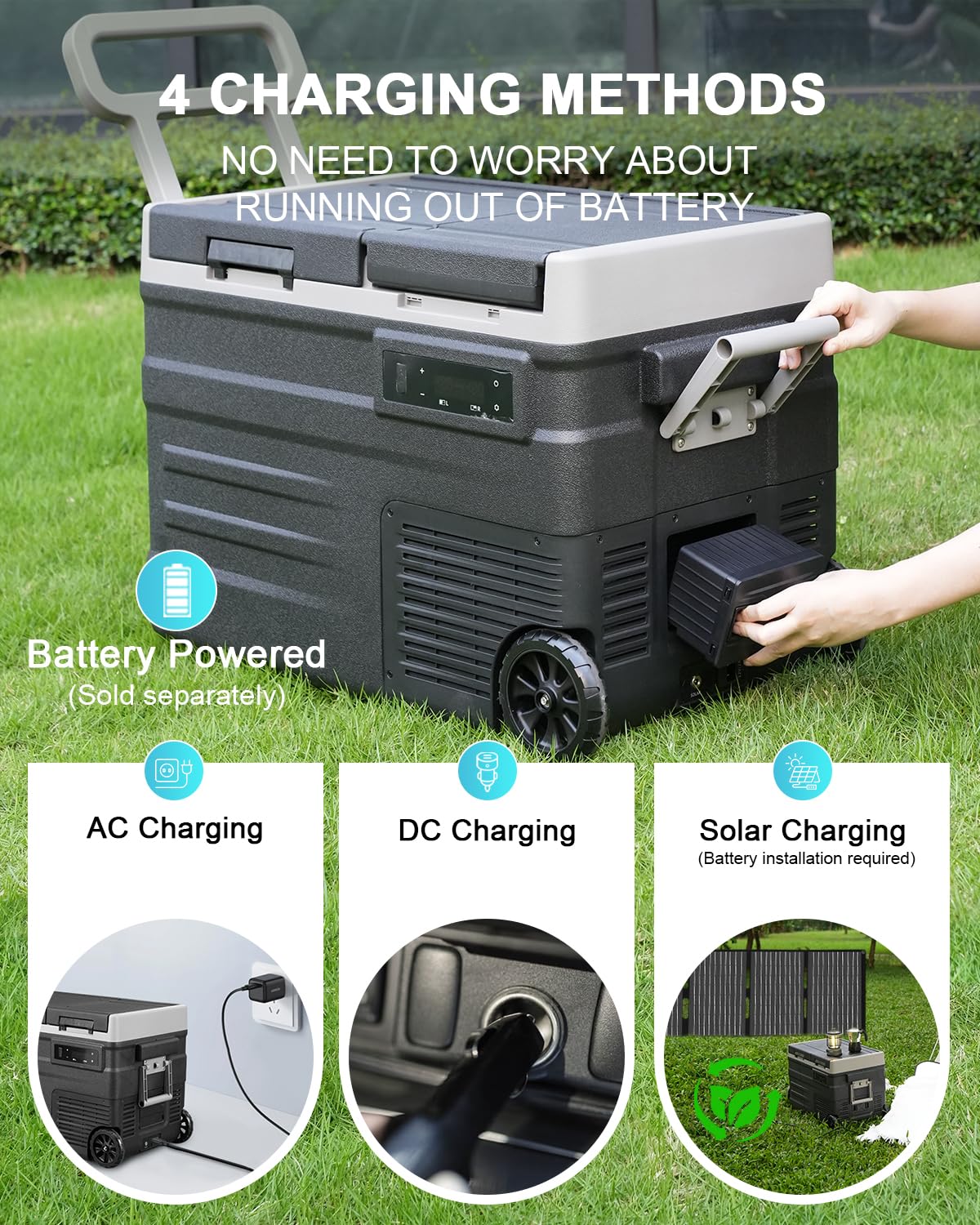 ELECAENTA 12V Refrigerator, 43qt Dual Zone, Support DC/AC/Solar/Battery Powered (Battery Optional), Portable Car Fridge Freezer -4℉~68℉, Electric Cooler for Vehicles Camping Travel Fishing Road Trips