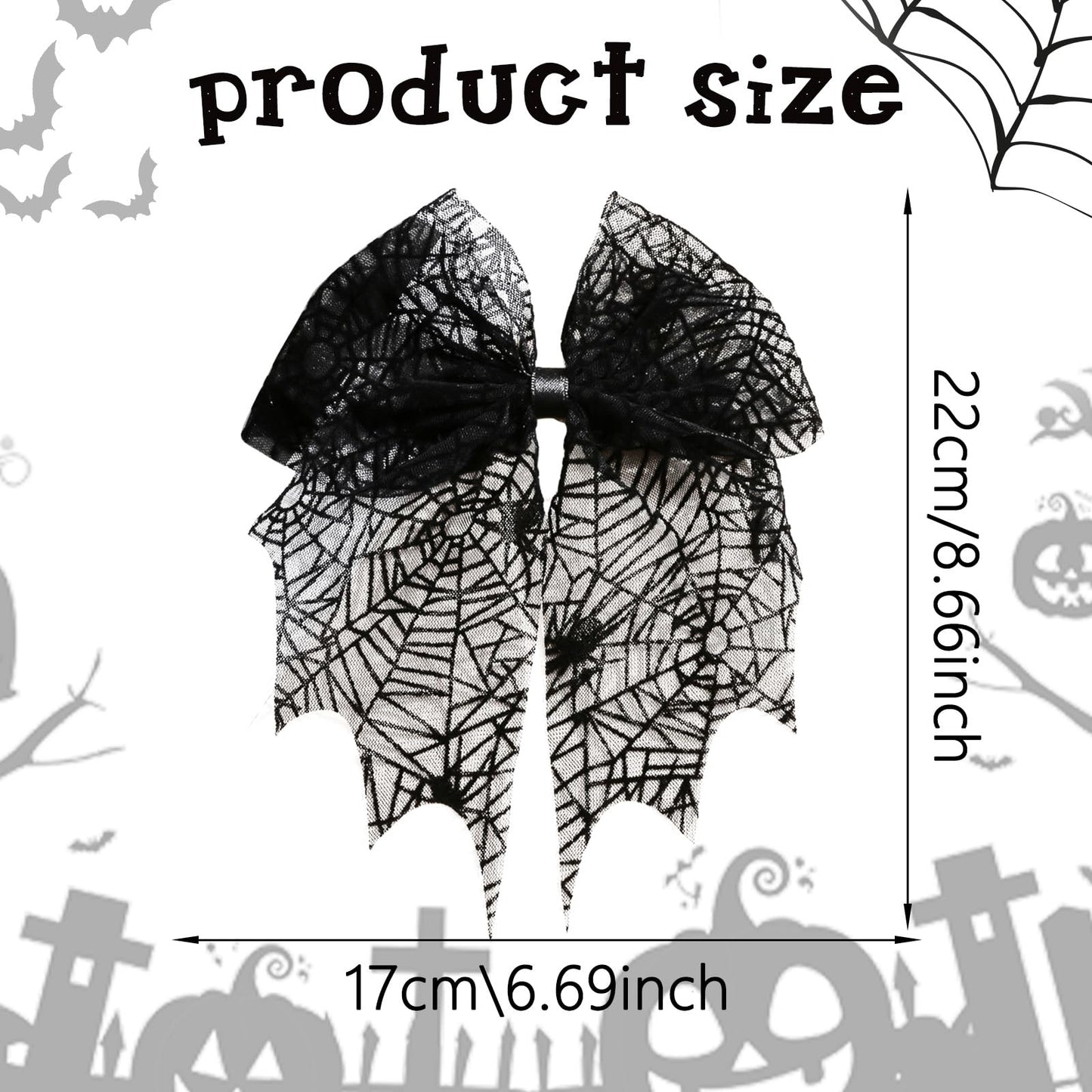 Halloween Bow Hair Clip Lace Flat Hair Clips for Women Funny Black Spider Web Claw Clips for Thin Thick Hair Styling Cosplay Cos