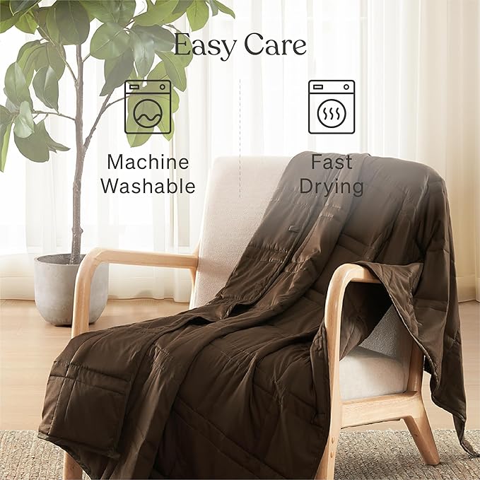 Baloo Weighted Blanket for Adults 12 lb Throw (Cocoa, 42"x72") | Cool & 100% Cotton | Machine Washable & Dryer Safe | Glass Microbead Fill