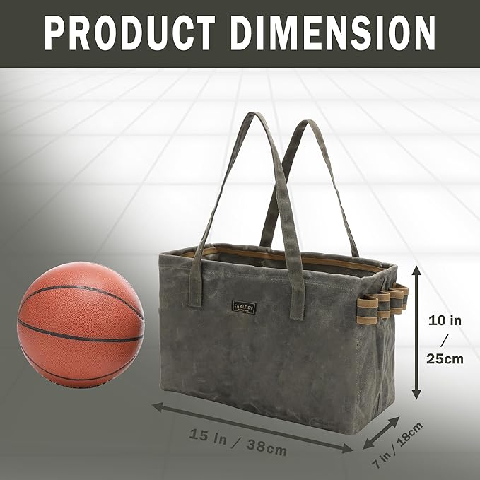 Kaaltisy Canvas Tool Tote Bag | 16OZ Waxed Canvas Tool Carrying Bag - with 8 Pockets & Metal Support Rods, Rectangular Foldable Canvas Tote Tool Bag for Chisels Wrench Hammer Level | Army Green