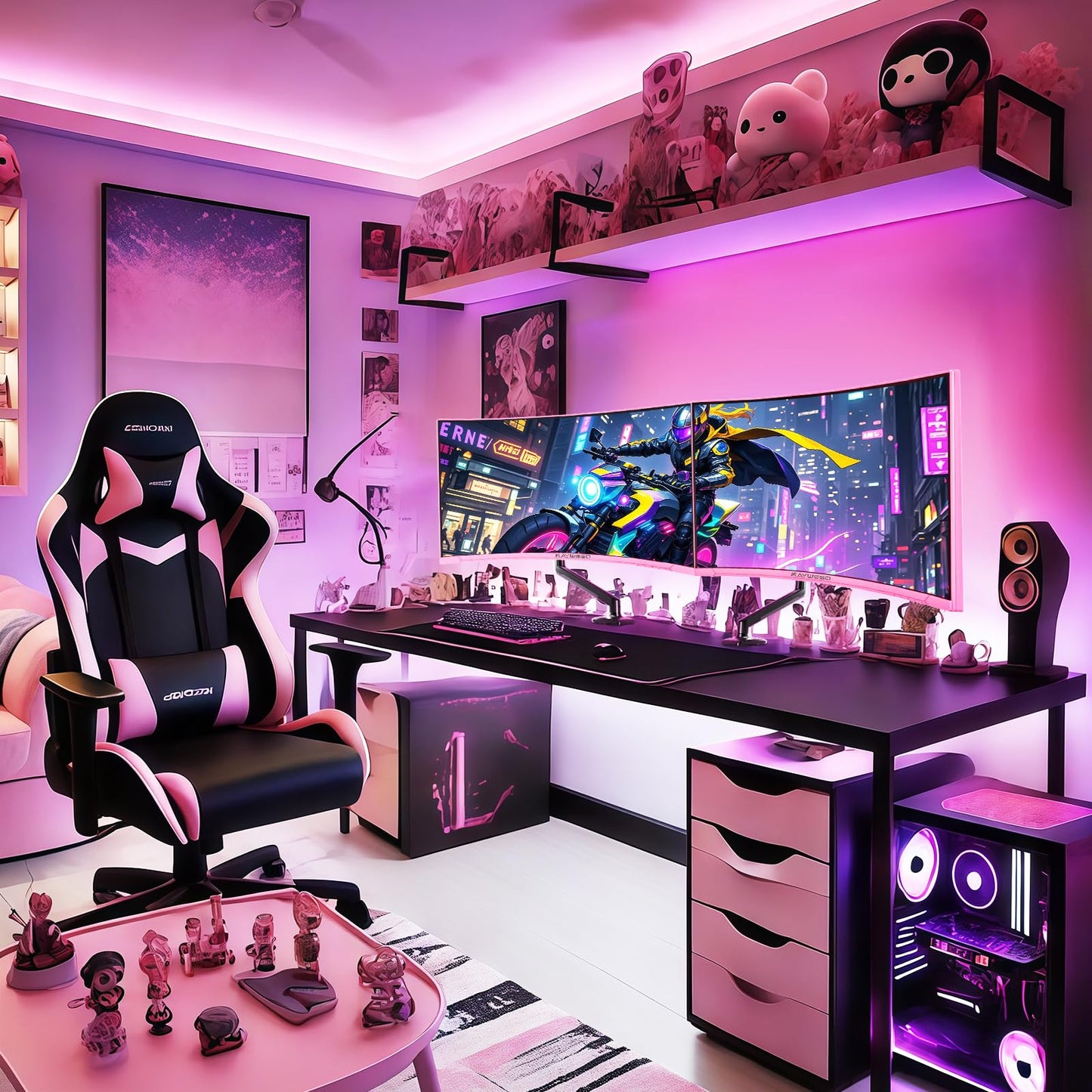 Raywego Pink Curved Gaming Monitor 180Hz with RGB Backlight,1080P Gaming Monitor 27 inch,4000:1 Contrast Ratio,FreeSync Crosshair/Timer/FPS/RTS,Tilt Adjustable(DP Cable Included)