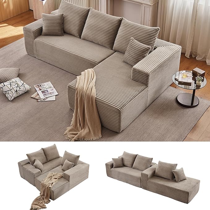 96" Cloud Sectional Couch with L-Shape Chaise, Modern Corduroy Boneless Couch for Living Room,Memory Foam Sofa with Deep Seat,No Assembly Required (Camel,Right-Facing Chaise)