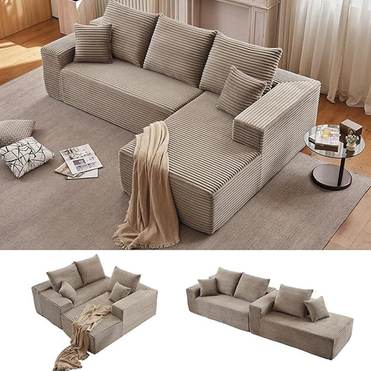96" Cloud Sectional Couch with L-Shape Chaise, Modern Corduroy Boneless Couch for Living Room,Memory Foam Sofa with Deep Seat,No Assembly Required (Camel,Right-Facing Chaise)