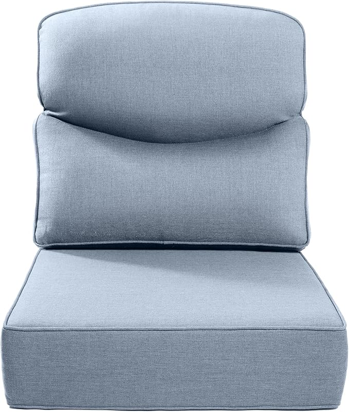 ACTREST Luxury 24x24x6 Inch Smile Outdoor Cushions - 1 Set Deep Seat Water-Resistant Patio Chair Cushion for Wicker Rattan Wood Metal Furniture Chair Glider Rocker Loveseat Sofa - Baby Blue